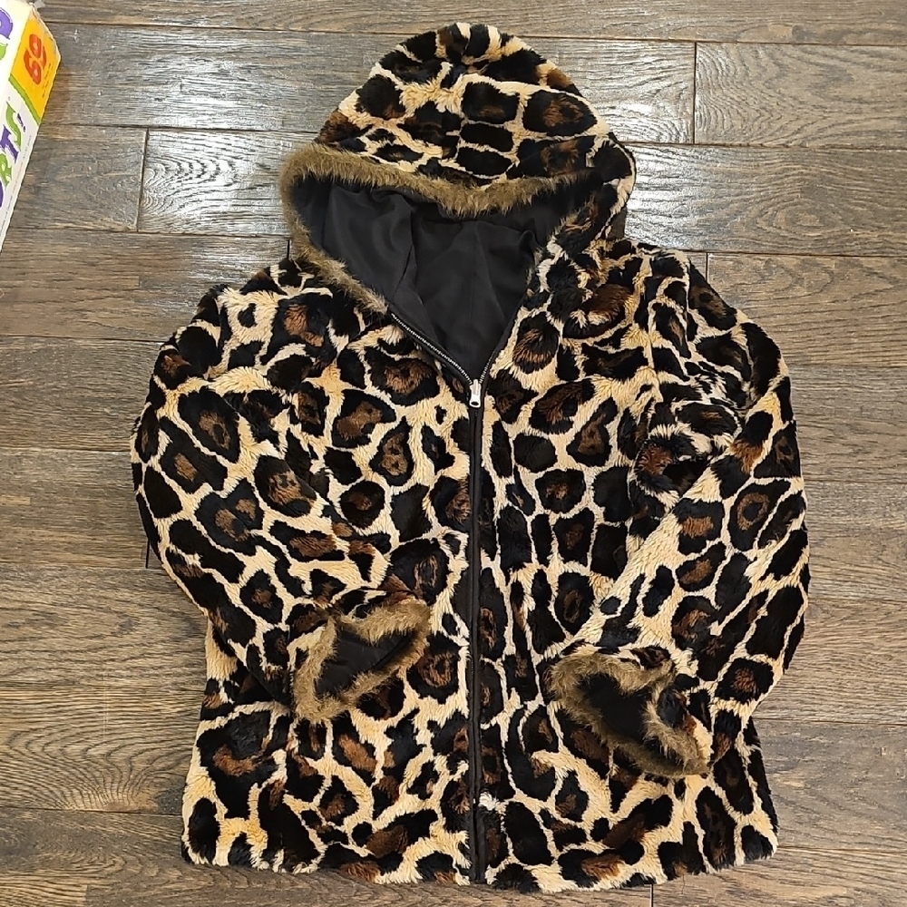 Vintage Faux Leopard Fur Reversible Coat